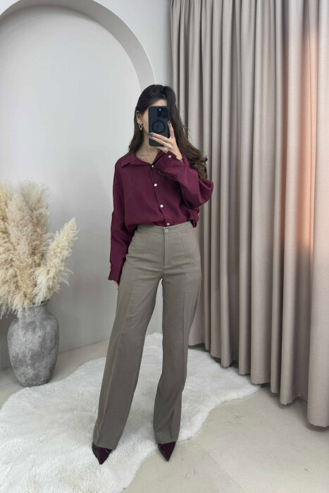 ONE COLOR SIMPLE WIDE LEG WOMEN TROUSERS OLIVE/ULLI - 1