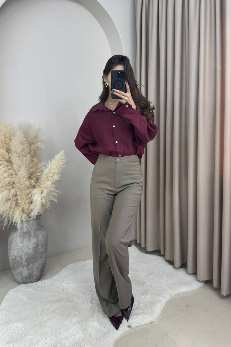 ONE COLOR SIMPLE WIDE LEG WOMEN TROUSERS OLIVE/ULLI - 2