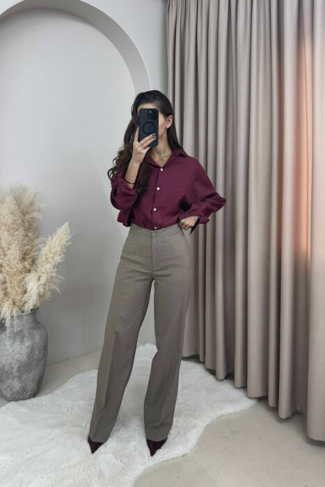 ONE COLOR SIMPLE WIDE LEG WOMEN TROUSERS OLIVE/ULLI - 5