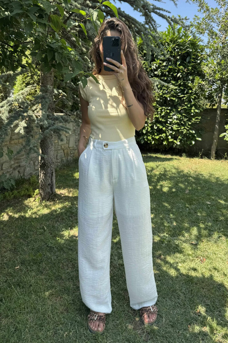 ONE COLOR SIMPLE WIDE LEG WOMEN TROUSERS WHITE-E BARDHE - 1