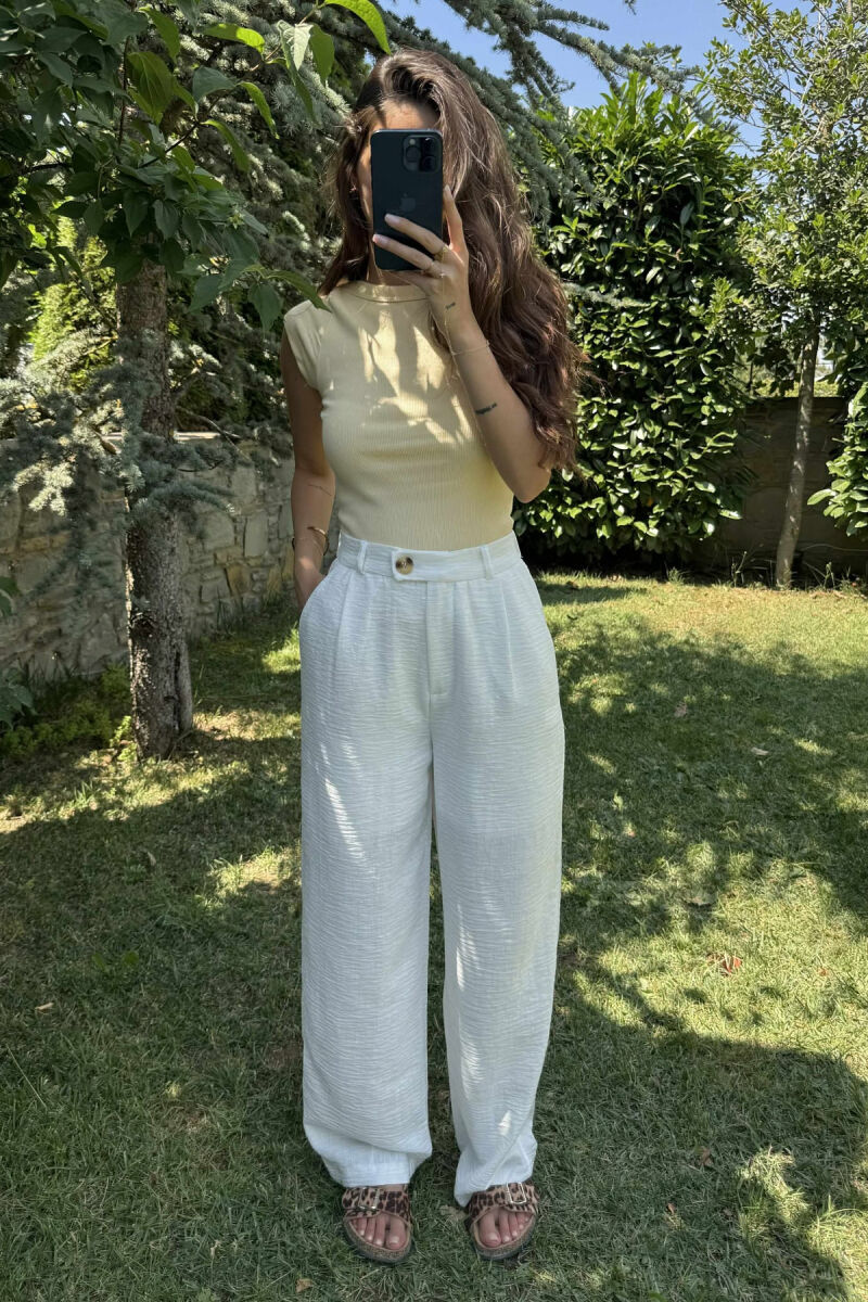 ONE COLOR SIMPLE WIDE LEG WOMEN TROUSERS WHITE-E BARDHE - 2
