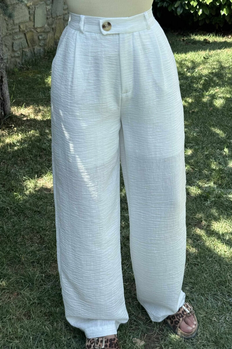 ONE COLOR SIMPLE WIDE LEG WOMEN TROUSERS WHITE-E BARDHE - 3