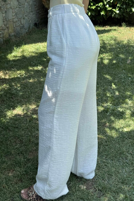ONE COLOR SIMPLE WIDE LEG WOMEN TROUSERS WHITE-E BARDHE - 4