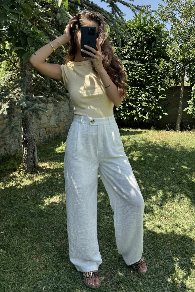 ONE COLOR SIMPLE WIDE LEG WOMEN TROUSERS WHITE-E BARDHE - 5