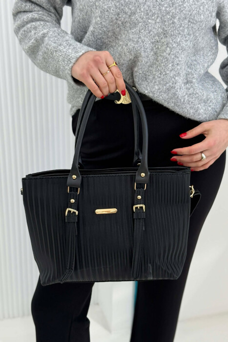 ONE COLOR SIMPLE WOMAN BAG GLOSSY BLACK-ZEZE SHKELQIM - KLAUDIO FASHION