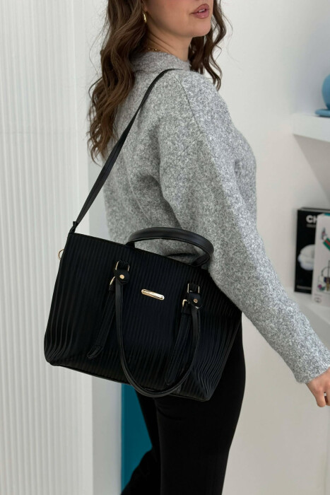 ONE COLOR SIMPLE WOMAN BAG GLOSSY BLACK-ZEZE SHKELQIM - 2