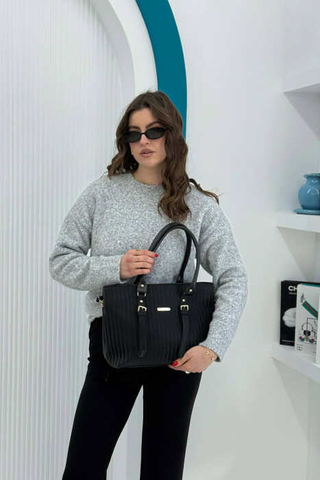 ONE COLOR SIMPLE WOMAN BAG GLOSSY BLACK-ZEZE SHKELQIM - 3