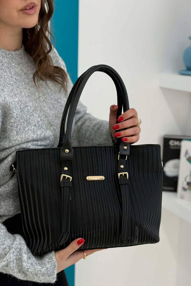 ONE COLOR SIMPLE WOMAN BAG GLOSSY BLACK-ZEZE SHKELQIM - 4