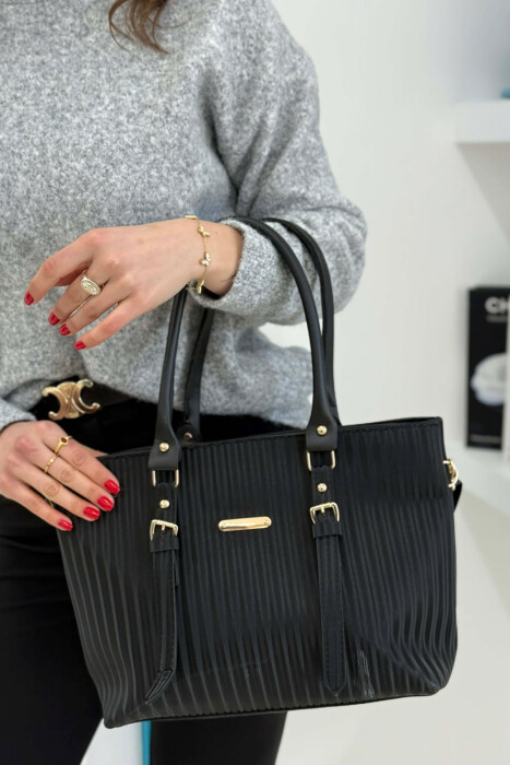 ONE COLOR SIMPLE WOMAN BAG GLOSSY BLACK-ZEZE SHKELQIM - 5