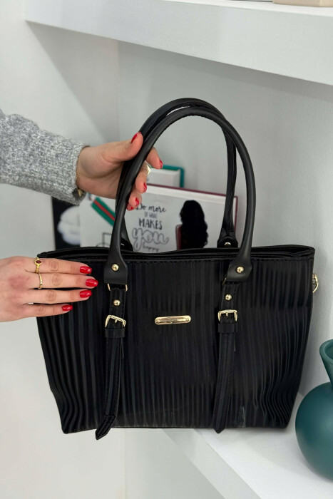 ONE COLOR SIMPLE WOMAN BAG GLOSSY BLACK-ZEZE SHKELQIM - 6