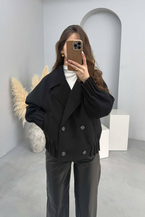 ONE COLOR SIMPLE WOMAN COAT BLACK/ E ZEZE - KLAUDIO FASHION