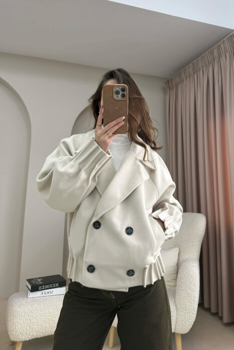 ONE COLOR SIMPLE WOMAN COAT CREAM/KREM - KLAUDIO FASHION