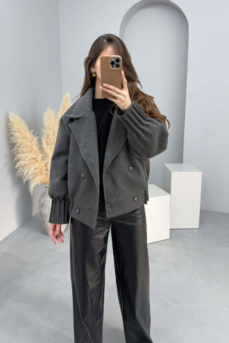 ONE COLOR SIMPLE WOMAN COAT DARK GREY/GEE - KLAUDIO FASHION