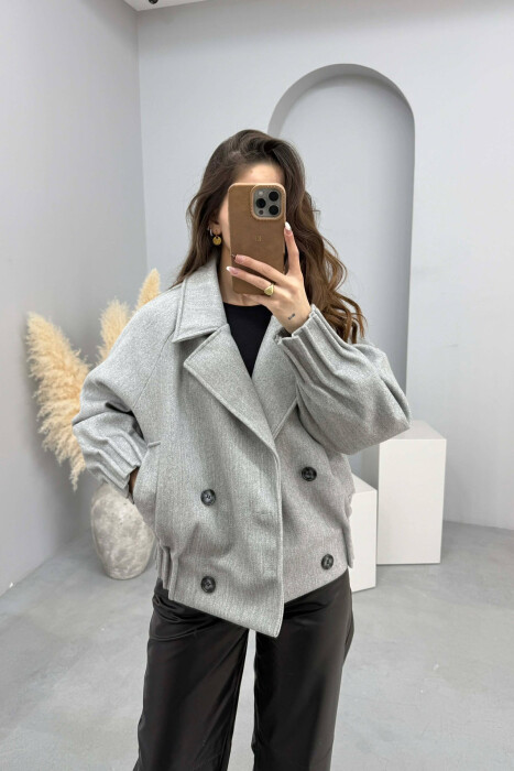 ONE COLOR SIMPLE WOMAN COAT LIGHT GREY/GZ - KLAUDIO FASHION