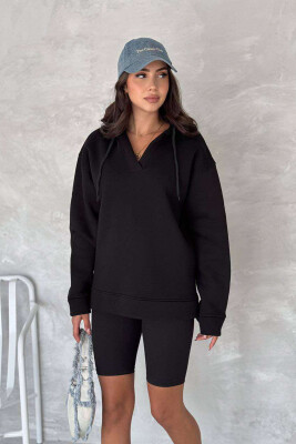 ONE COLOR SIMPLE WOMAN HOODIE BLACK/ E ZEZE 