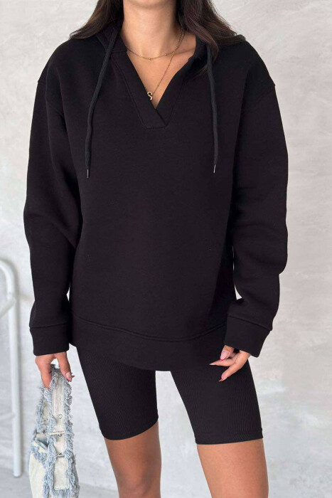 ONE COLOR SIMPLE WOMAN HOODIE BLACK/ E ZEZE - 2