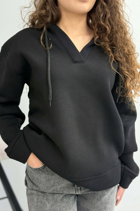 ONE COLOR SIMPLE WOMAN HOODIE BLACK/ E ZEZE - 2