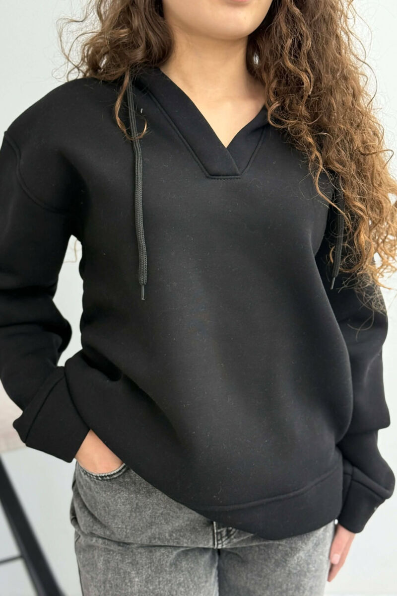 ONE COLOR SIMPLE WOMAN HOODIE BLACK/ E ZEZE - 2