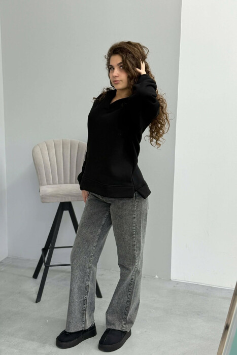 ONE COLOR SIMPLE WOMAN HOODIE BLACK/ E ZEZE - 5