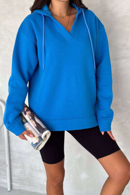 ONE COLOR SIMPLE WOMAN HOODIE BLUE/BLU 