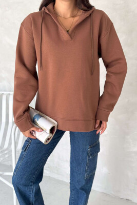 ONE COLOR SIMPLE WOMAN HOODIE BROWN/KAFE 