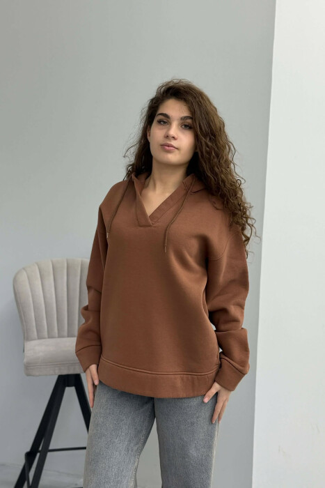 ONE COLOR SIMPLE WOMAN HOODIE BROWN/KAFE - 3