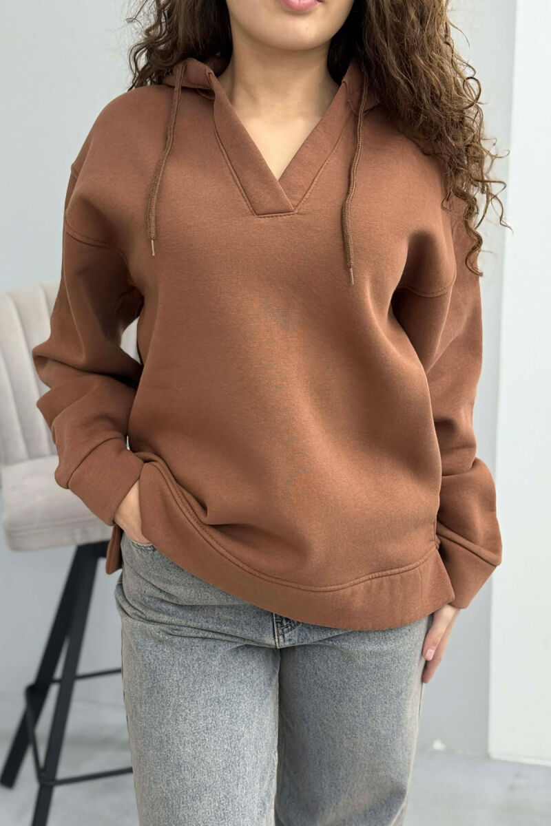ONE COLOR SIMPLE WOMAN HOODIE BROWN/KAFE - 6