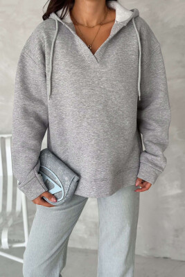 ONE COLOR SIMPLE WOMAN HOODIE GREY/GRI 