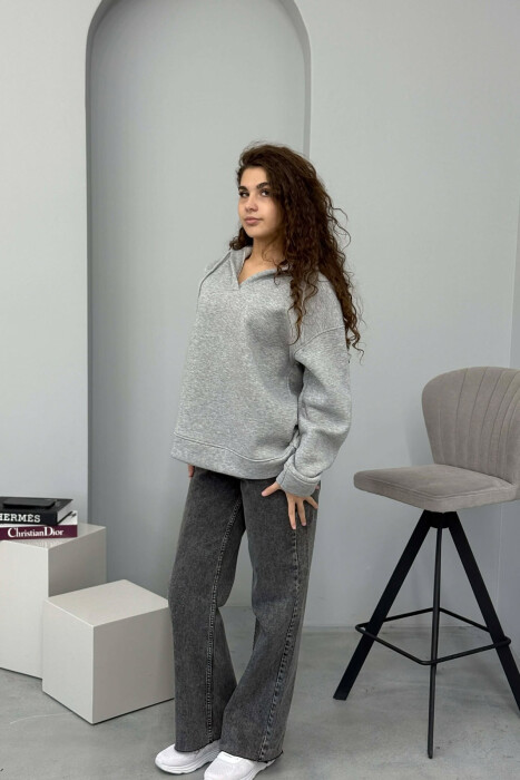 ONE COLOR SIMPLE WOMAN HOODIE GREY/GRI - 4