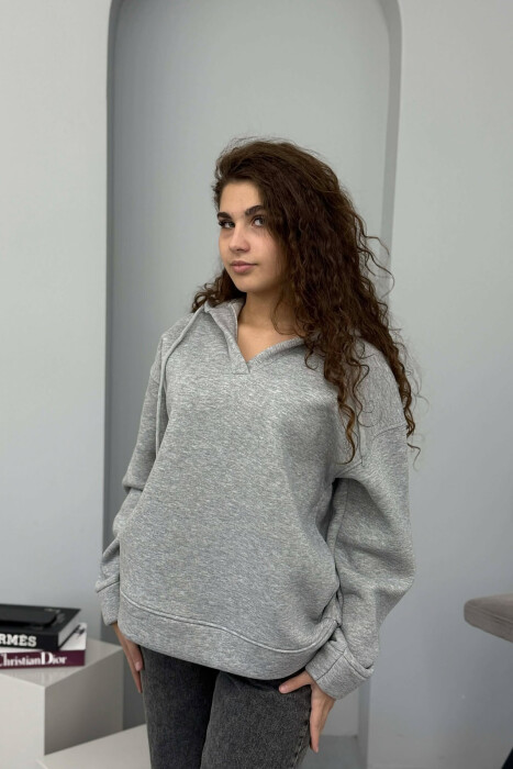 ONE COLOR SIMPLE WOMAN HOODIE GREY/GRI - 5