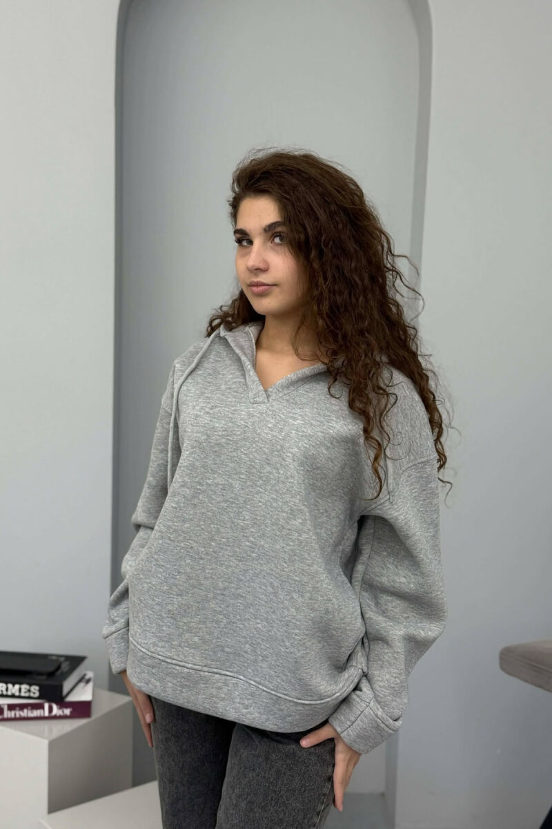 ONE COLOR SIMPLE WOMAN HOODIE GREY/GRI - 5