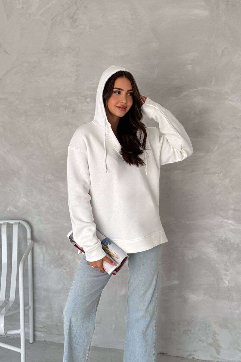 ONE COLOR SIMPLE WOMAN HOODIE WHITE-E BARDHE - 2