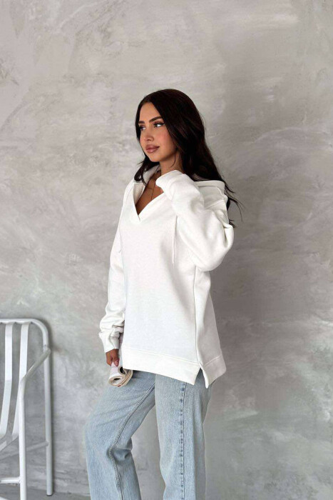 ONE COLOR SIMPLE WOMAN HOODIE WHITE-E BARDHE - 3