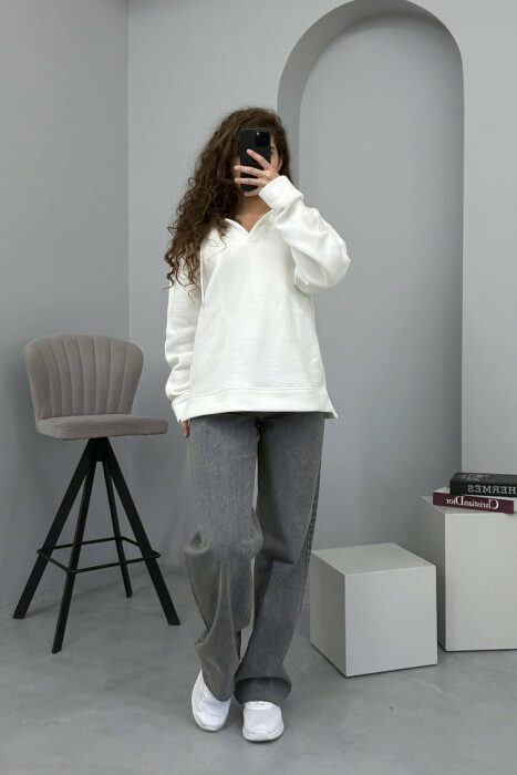 ONE COLOR SIMPLE WOMAN HOODIE WHITE-E BARDHE - 1