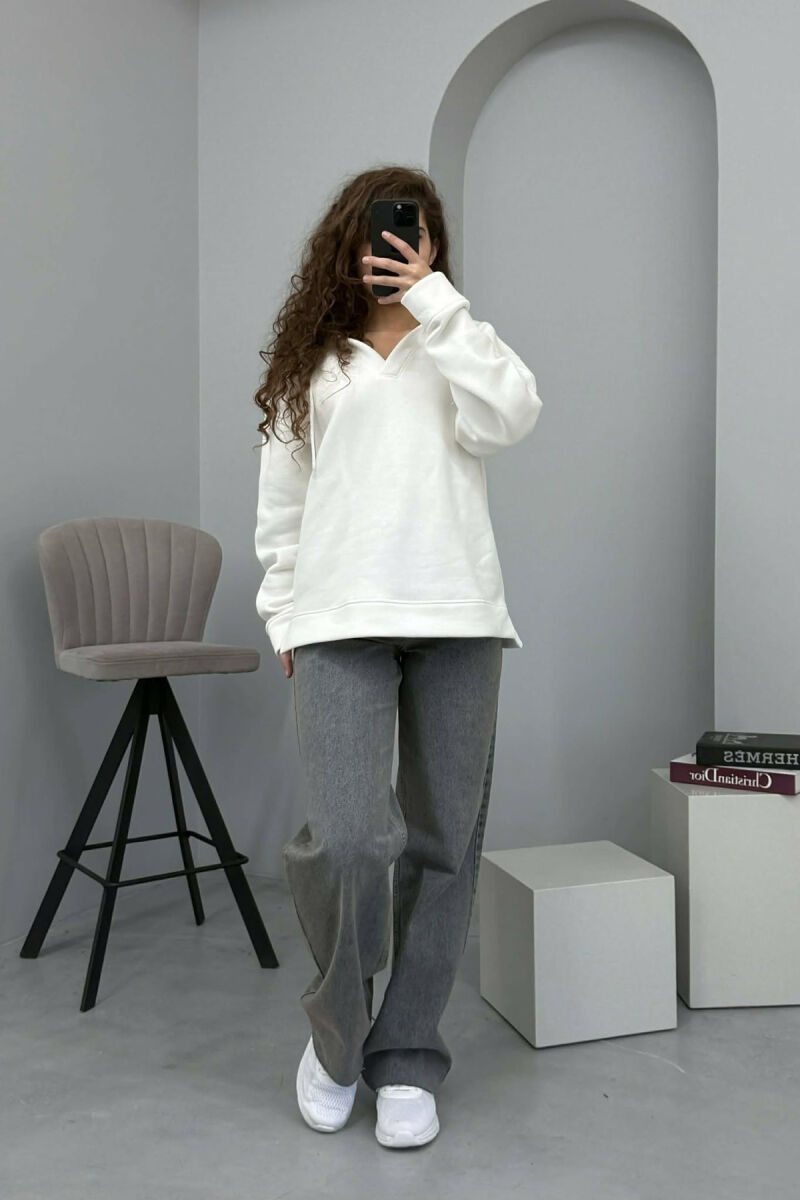 ONE COLOR SIMPLE WOMAN HOODIE WHITE-E BARDHE - 1