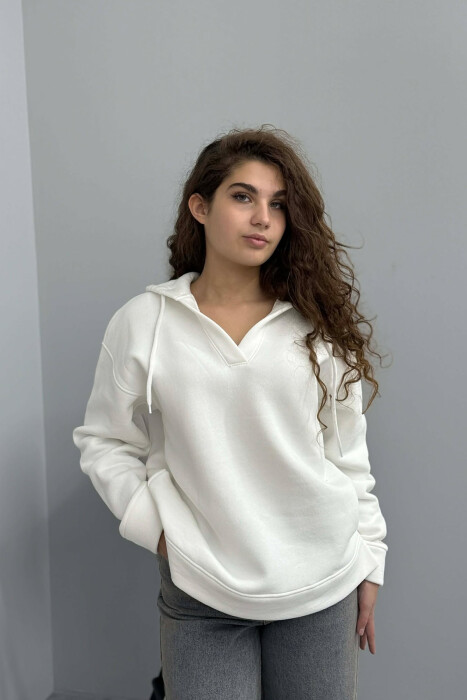 ONE COLOR SIMPLE WOMAN HOODIE WHITE-E BARDHE - 4