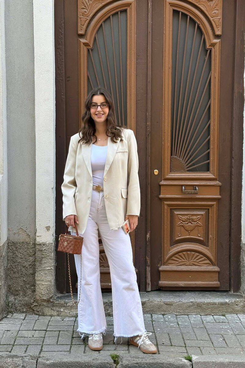 ONE COLOR SIMPLE WOMAN JACKET CREAM/KREM - 1