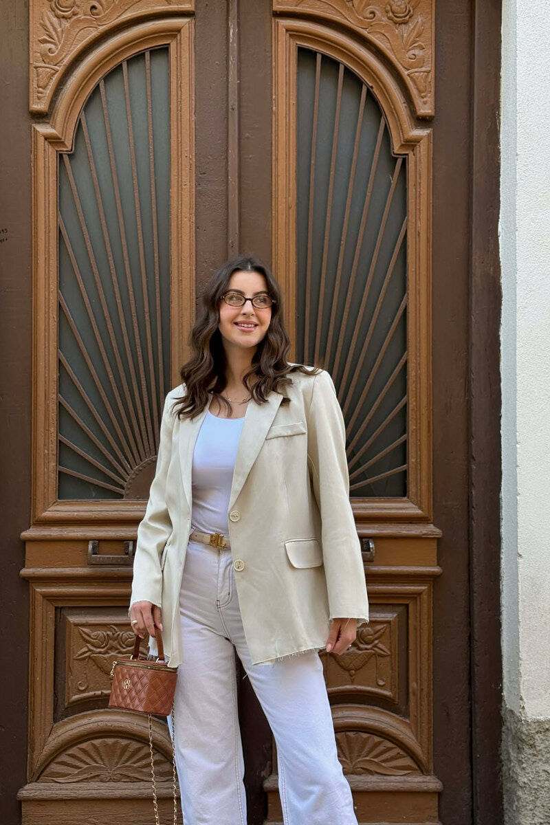 ONE COLOR SIMPLE WOMAN JACKET CREAM/KREM - 4