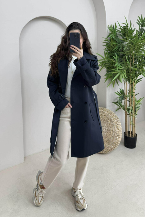 ONE COLOR SIMPLE WOMAN JACKET DARK BLUE/BEE - 1