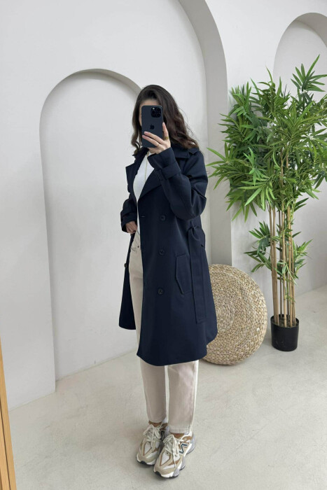 ONE COLOR SIMPLE WOMAN JACKET DARK BLUE/BEE - 2