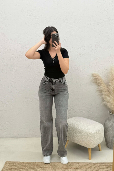 ONE COLOR SIMPLE WOMAN JEANS DARK GREY/GEE - 8