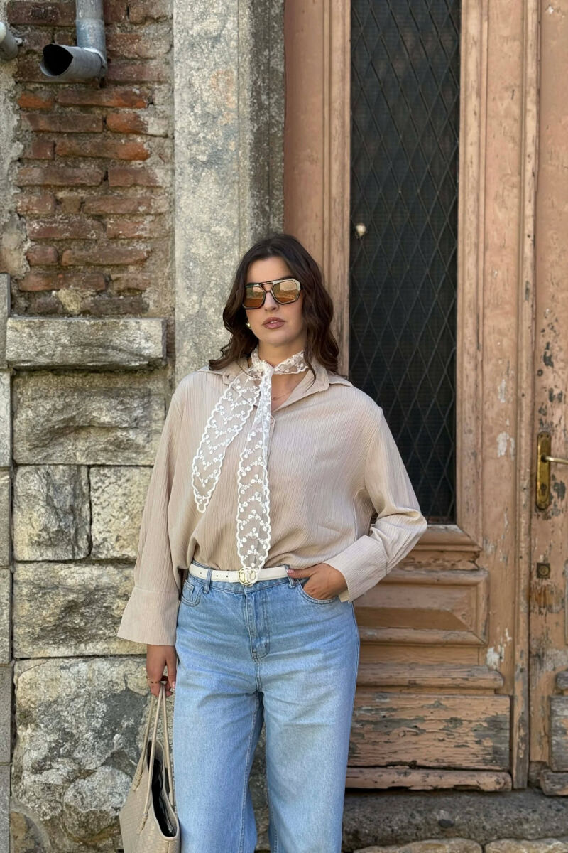 ONE COLOR SIMPLE WOMAN SHIRT BEIGE/BEZHE - 5