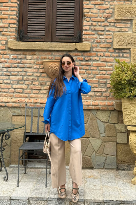 ONE COLOR SIMPLE WOMAN SHIRT BLUE/BLU - KLAUDIO FASHION