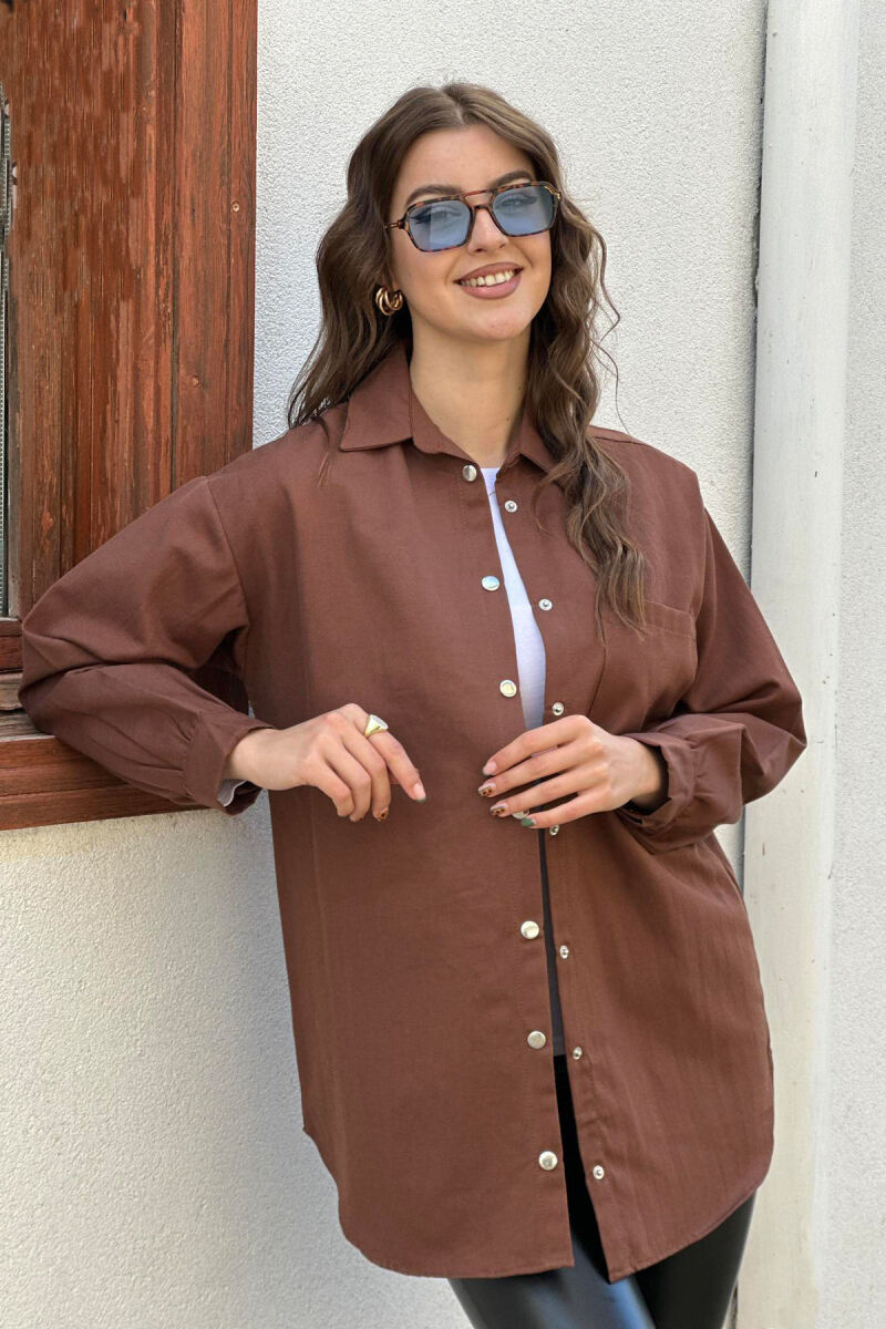 ONE COLOR SIMPLE WOMAN SHIRT BROWN/KAFE - 1