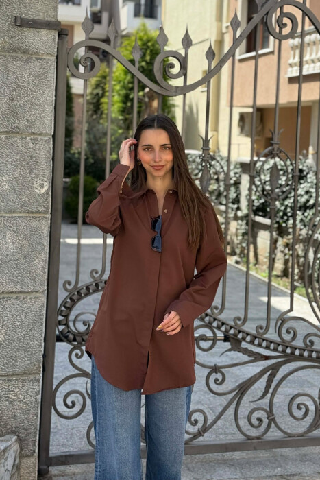 ONE COLOR SIMPLE WOMAN SHIRT BROWN/KAFE - KLAUDIO FASHION