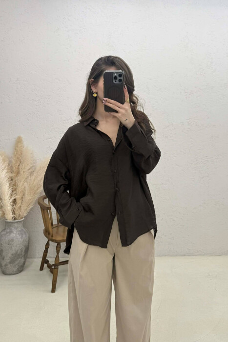 ONE COLOR SIMPLE WOMAN SHIRT BROWN/KAFE - KLAUDIO FASHION