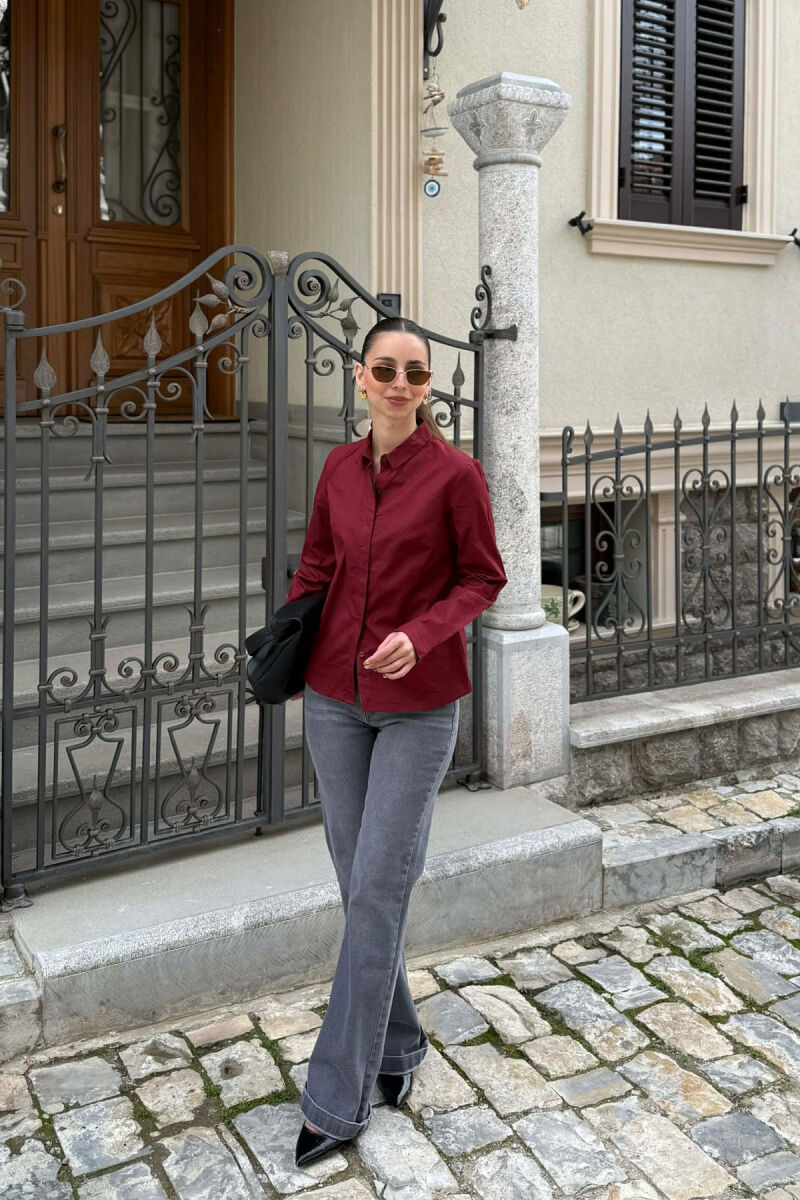 ONE COLOR SIMPLE WOMAN SHIRT BURGUNDY/VISHNJE - 3