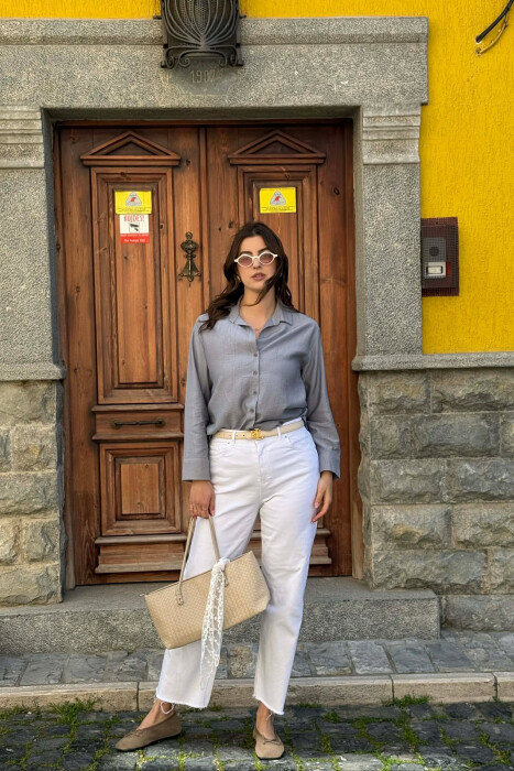 ONE COLOR SIMPLE WOMAN SHIRT GREY/GRI - 2