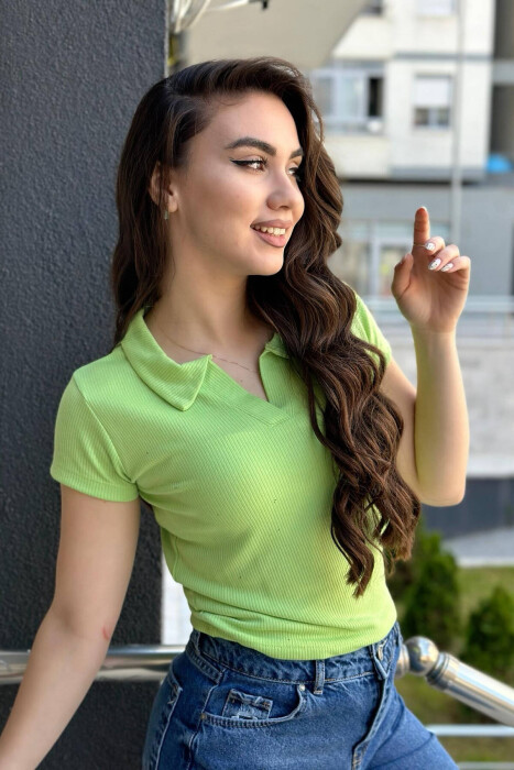 ONE COLOR SIMPLE WOMAN SHIRT LIGHT GREEN/JEZB - 5