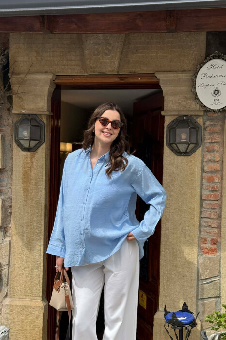 ONE COLOR SIMPLE WOMAN SHIRT LIGHTBLUE/BZ - KLAUDIO FASHION